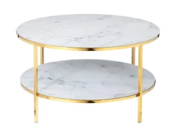 Couchtisch 80 x 80 cm rund gold/weiß mit Ablage