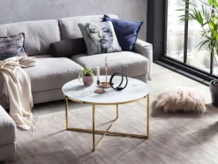 Couchtisch 80 x 80 cm rund gold/weiß