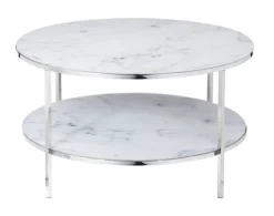 Couchtisch 80 x 80 cm rund weiß/chrom mit Ablage