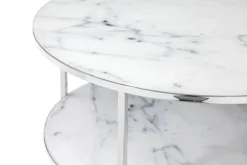 Couchtisch 80 x 80 cm rund weiß/chrom mit Ablage