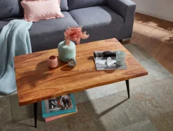 Couchtisch 110 x 60 cm Schwarz/ Sheesham massiv