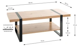 Couchtisch 120 x 60 cm Schwarz/ Asteiche