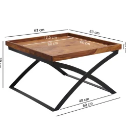 Couchtisch 63 x 63 cm Sheesham/ schwarz