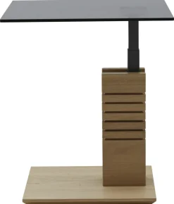 Couchtisch 55 x 55 x 47 cm, Glas, teilmassiv Wildeiche/Grau