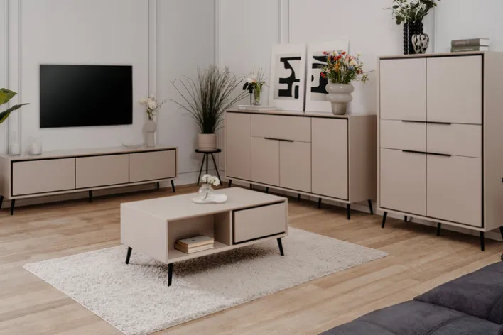 Couchtisch ARONA 94 x 40 x 50 cm sandfarben/schwarz