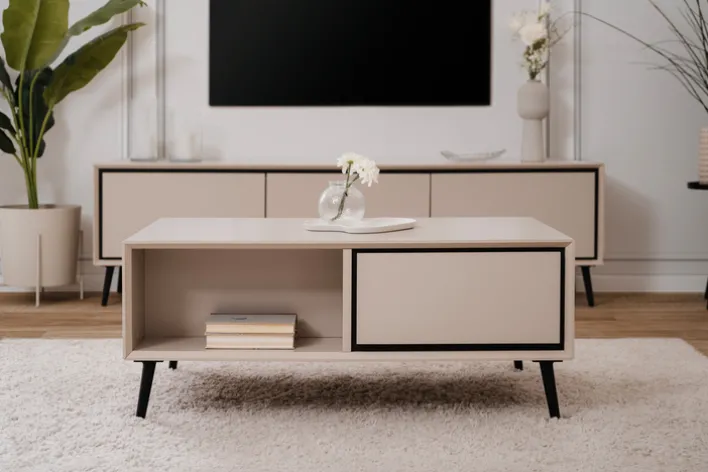 Couchtisch ARONA 94 x 40 x 50 cm sandfarben/schwarz