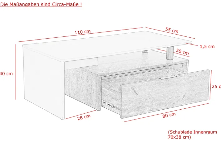 Couchtisch DENNIS 110 x 55 cm hellgrau/braun