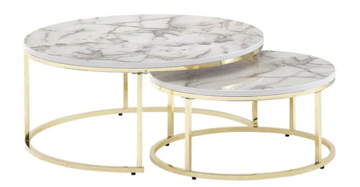 Couchtisch 2er Set Goldfarbig/ Marmor Optik Weiß
