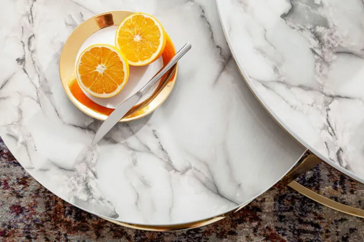 Couchtisch 2er Set Goldfarbig/ Marmor Optik Weiß