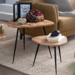 Couchtisch 2er Set Schwarz/ Akazie massiv