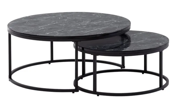 Couchtisch 2er Set Schwarz/ Marmor Optik Schwarz