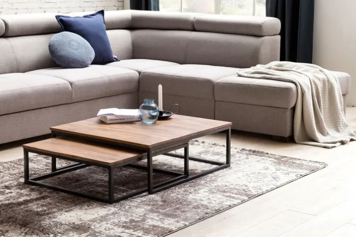 Couchtisch 2er Set Schwarz/ Sheesham massiv