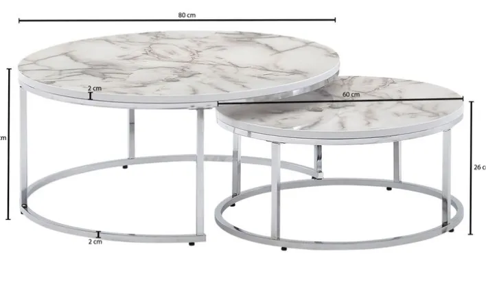 Couchtisch 2er Set Silberfarbig/ Marmor Optik Weiß