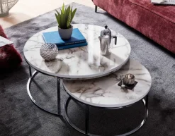 Couchtisch 2er Set Silberfarbig/ Marmor Optik Weiß