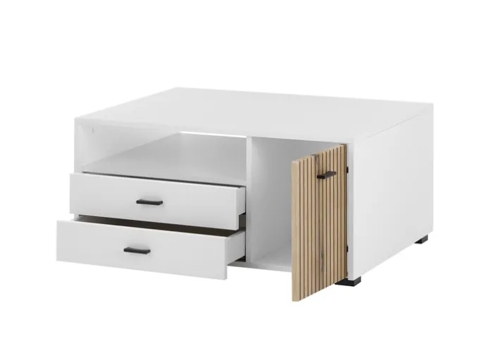 Couchtisch HUDSON 90x70 cm Weiß Matt / Evoke Eiche