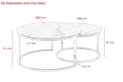 Couchtisch JOEL rund 2er Set 80x41/60x37 cm Mamor-Optik weiß/ Gestell goldfarbig