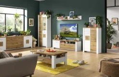 Couchtisch RAMIRA 110x65 cm Weiß supermatt / Eiche Nachbildung