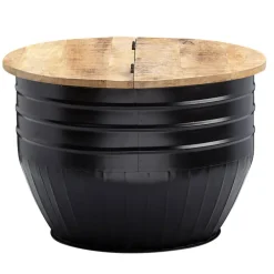 Couchtisch rund Ø 60 cm Metall Schwarz/ Mango massiv