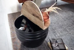 Couchtisch rund Ø 60 cm Metall Schwarz/ Mango massiv