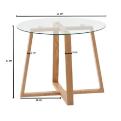 Couchtisch rund 58 cm Eiche/ Klarglas