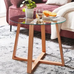 Couchtisch rund 58 cm Eiche/ Klarglas