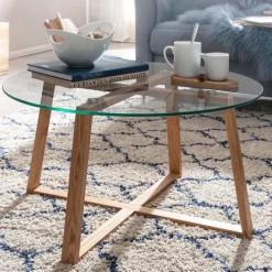 Couchtisch rund 78 cm Eiche/ Klarglas