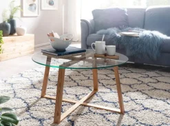 Couchtisch rund 78 cm Eiche/ Klarglas