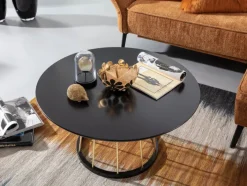 Couchtisch rund 80 cm Goldfarbig/ Schwarz