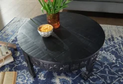 Couchtisch rund 80 cm Mango massiv Schwarz