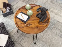 Couchtisch rund 60 cm Schwarz/ Sheesham massiv