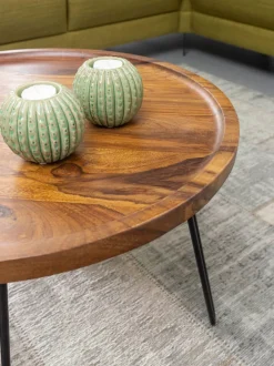 Couchtisch rund 60 cm Schwarz/ Sheesham massiv