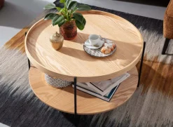 Couchtisch rund 78 cm Schwarz/ Eiche