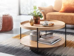 Couchtisch rund 78 cm Schwarz/ Eiche