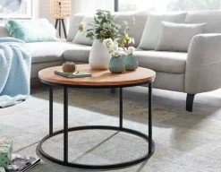 Couchtisch rund 70 cm Schwarz/ Eiche