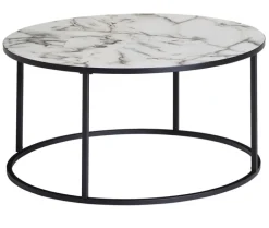 Couchtisch rund 80 cm Schwarz/ Marmor Optik Weiß