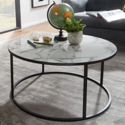 Couchtisch rund 80 cm Schwarz/ Marmor Optik Weiß