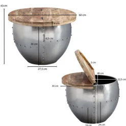 Couchtisch rund 60 cm Silberfarbig/ Mango massiv