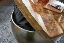 Couchtisch rund 60 cm Silberfarbig/ Mango massiv