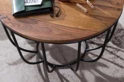 Couchtisch rund 60 x 39 cm Schwarz/ Sheesham massiv