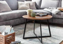Couchtisch rund 60 x 45 cm Sheesham massiv/Schwarz