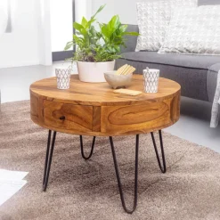 Couchtisch rund 60 x 44 cm Sheesham massiv