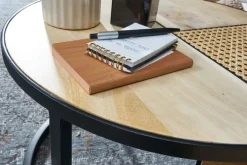 Couchtisch rund 2er Set Schwarz/ Mango massiv