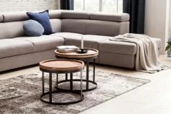 Couchtisch rund 2er Set Schwarz/ Akazie massiv