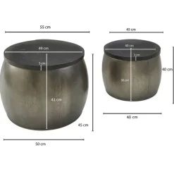 Couchtisch rund 2er Set Silberfarbig/ Schwarz