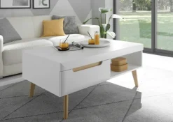 Couchtisch SVANTE 107x67 cm Weiß matt / Scandi Oak Dekor