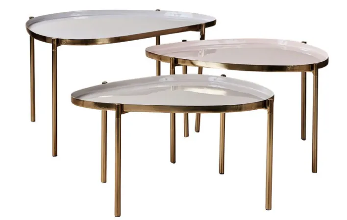 Couchtisch 3-teilig Glas goldfarbig/ rosa