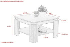 Couchtisch TIM III 68 x 68 cm quadratisch Dekor weiß/anthrazit