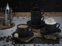 CreaTable Cappuccino-Untertasse SOFT TOUCH 6er Set 15 cm Steinzug schwarz