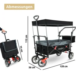 deluxe4home Bollerwagen mit Dach BENJI 56 x 128 cm schwarz /grau