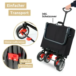 deluxe4home Bollerwagen mit Dach BENJI 56 x 128 cm schwarz /grau